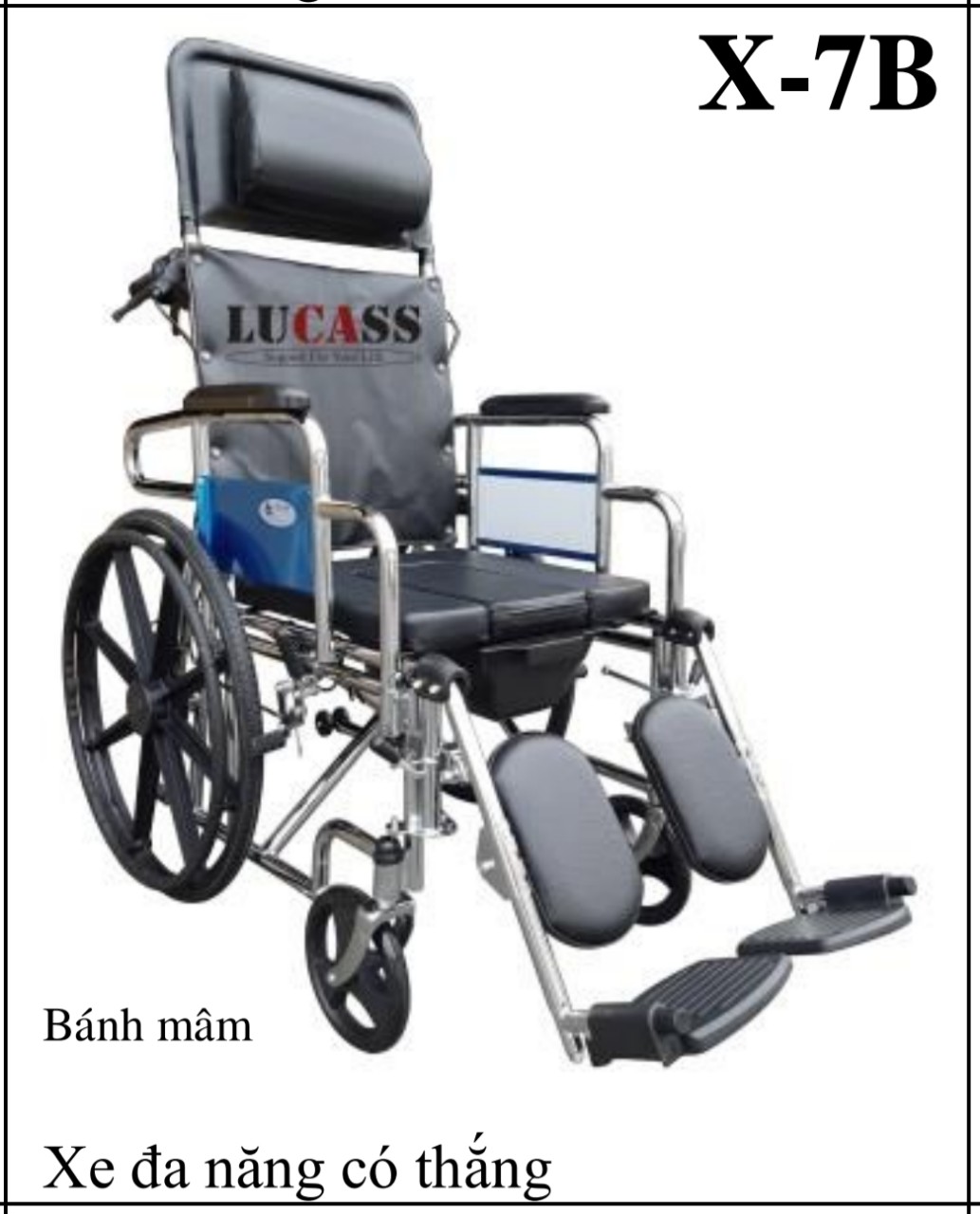 Xe lăn đa năng bánh mâm Lucass X7B (có thắng tay, 2 chống lật)